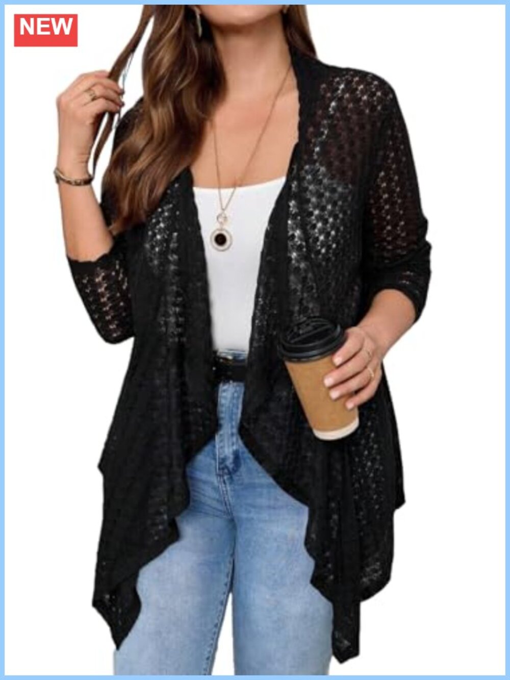 Plus Size Lightweight Crochet Kimono Cardigan Half Sleeve Beach Cover Up
